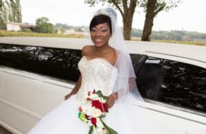 bride outside stretch limo los angeles